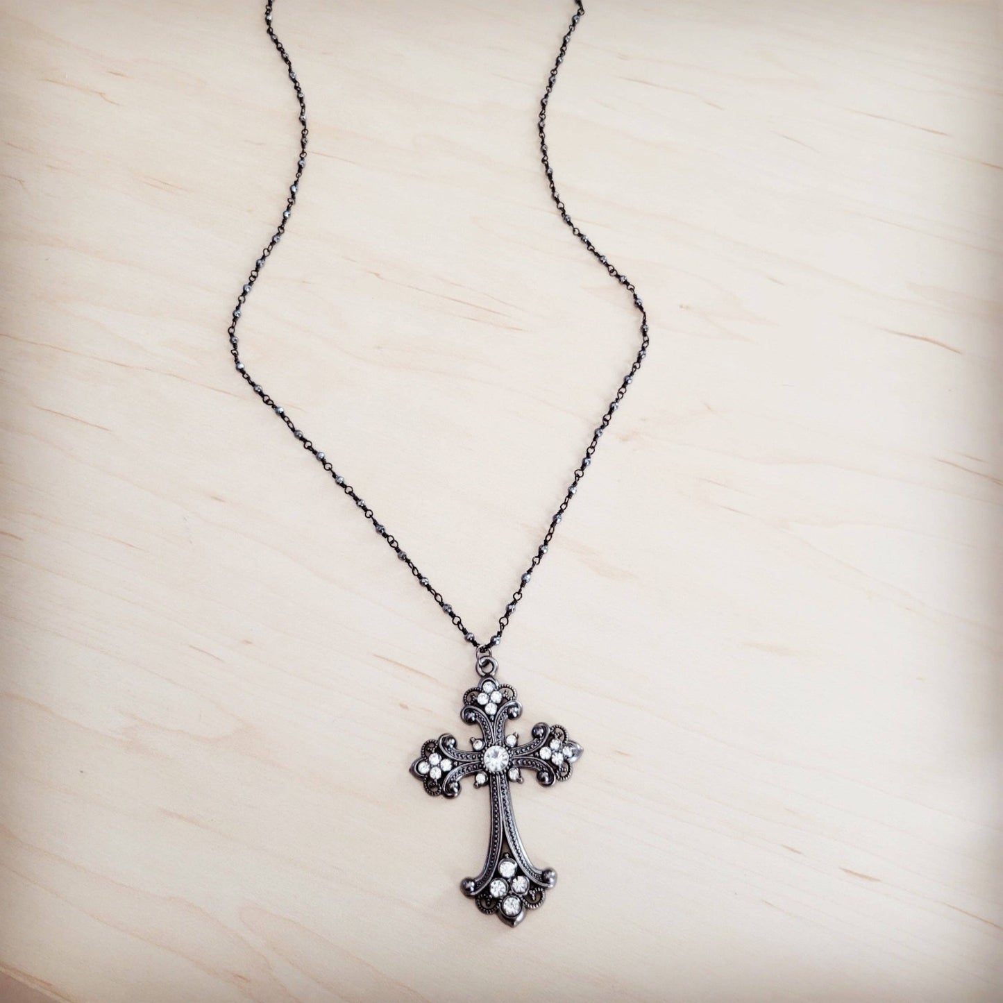 Victorian Gilded Filigree Cross Necklace 257ly