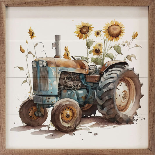 Rusty Tractor With Sunflowers image 0