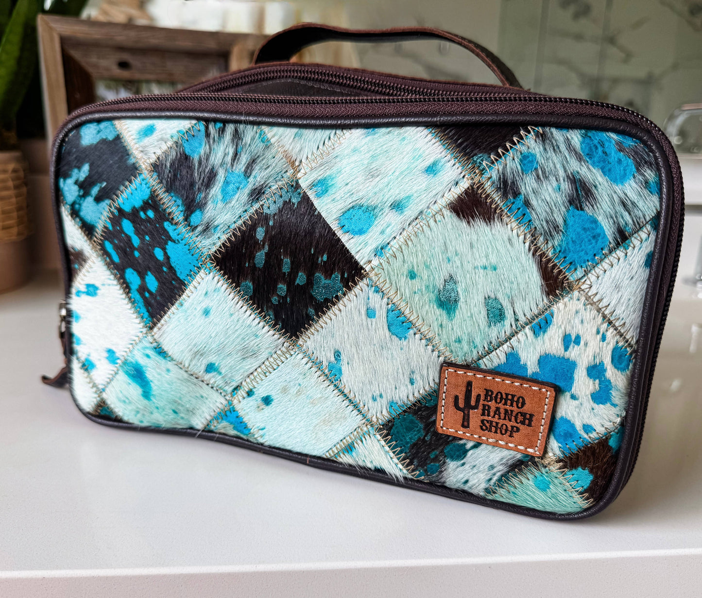 Genuine Leather Cowhide Cosmetic Travel Bag