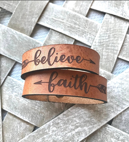 Faith Leather Snap Engraved Cuff Bracelet image 0