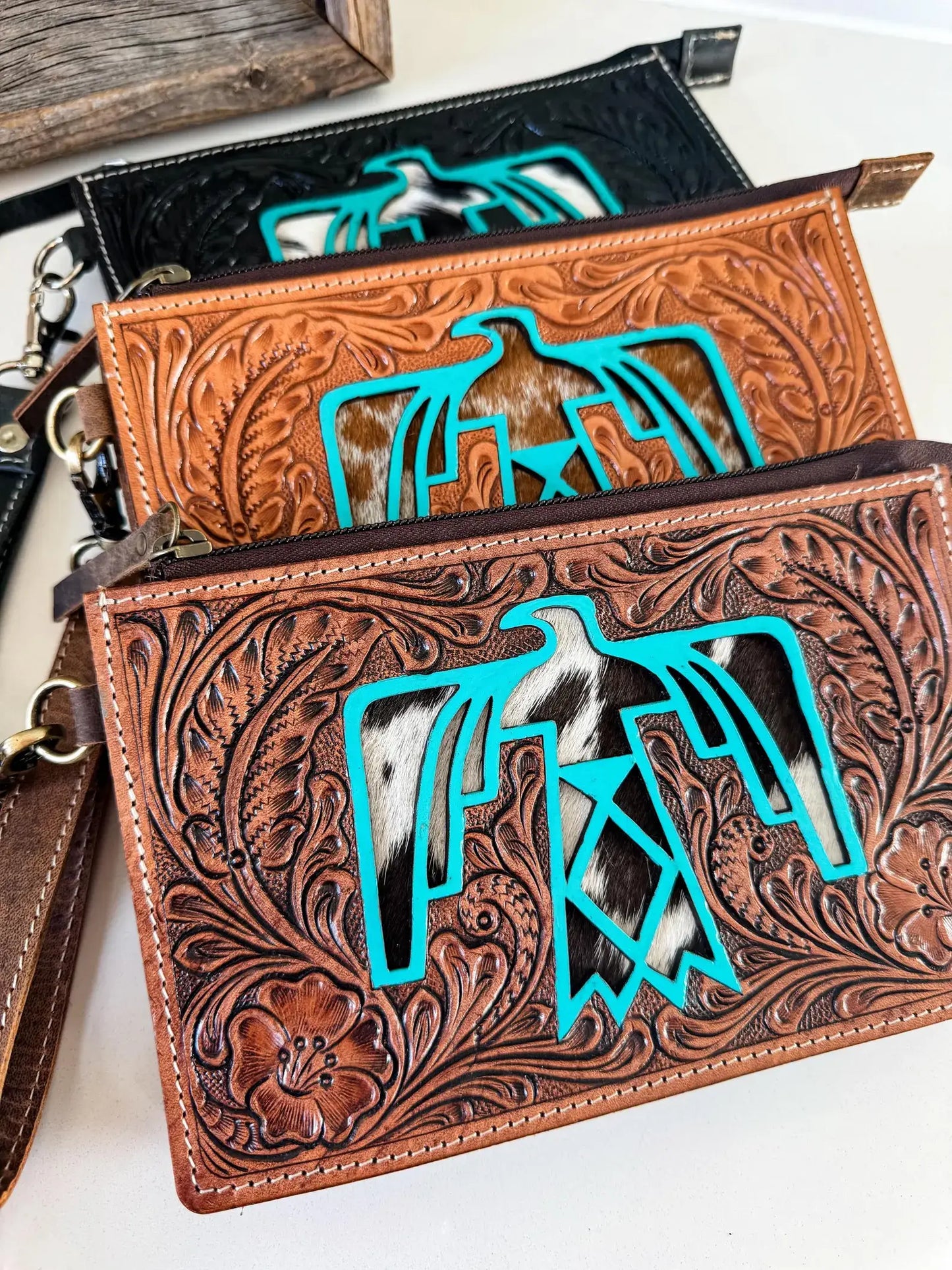 Sadie Thunderbird Wristlet Western Hand Tooled Leather
