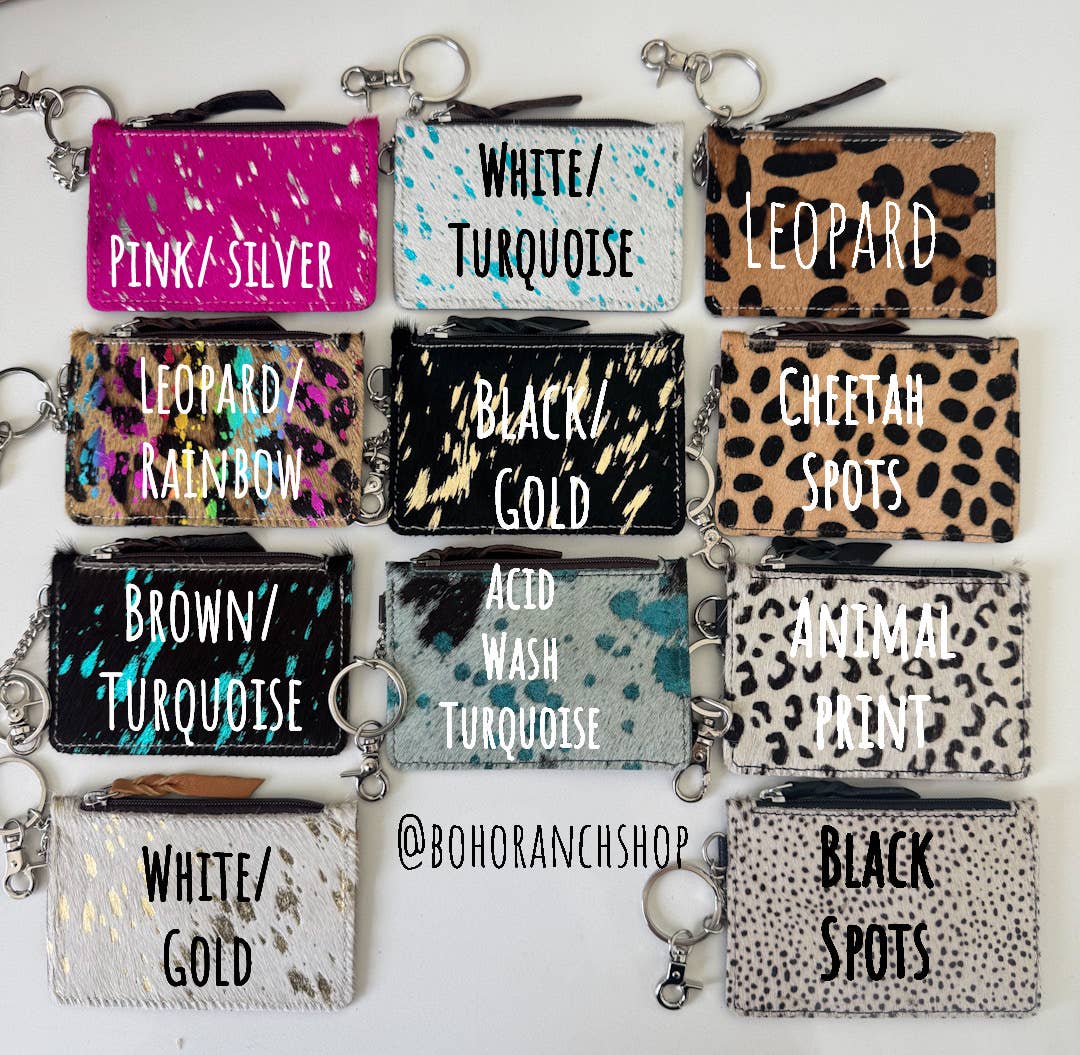 Brown & Turquoise Cowhide Keychain Wallet