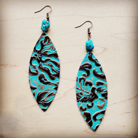 Leather Oval Earrings in Cowboy Turquoise w/ Turquoise Accent 206y