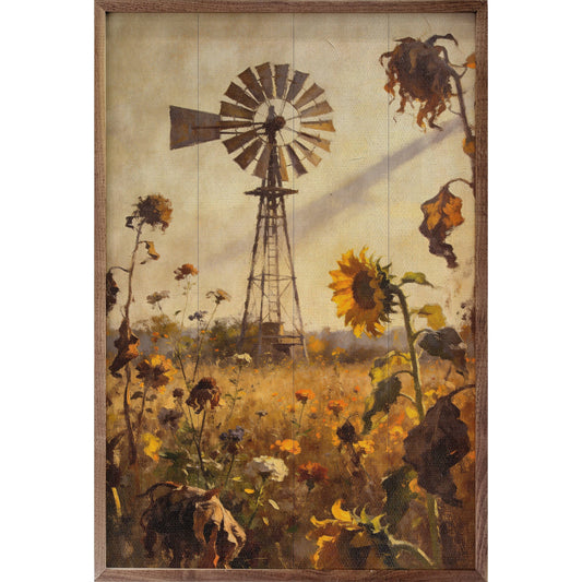 Prairie Windmill In Autumn Sunflower Field