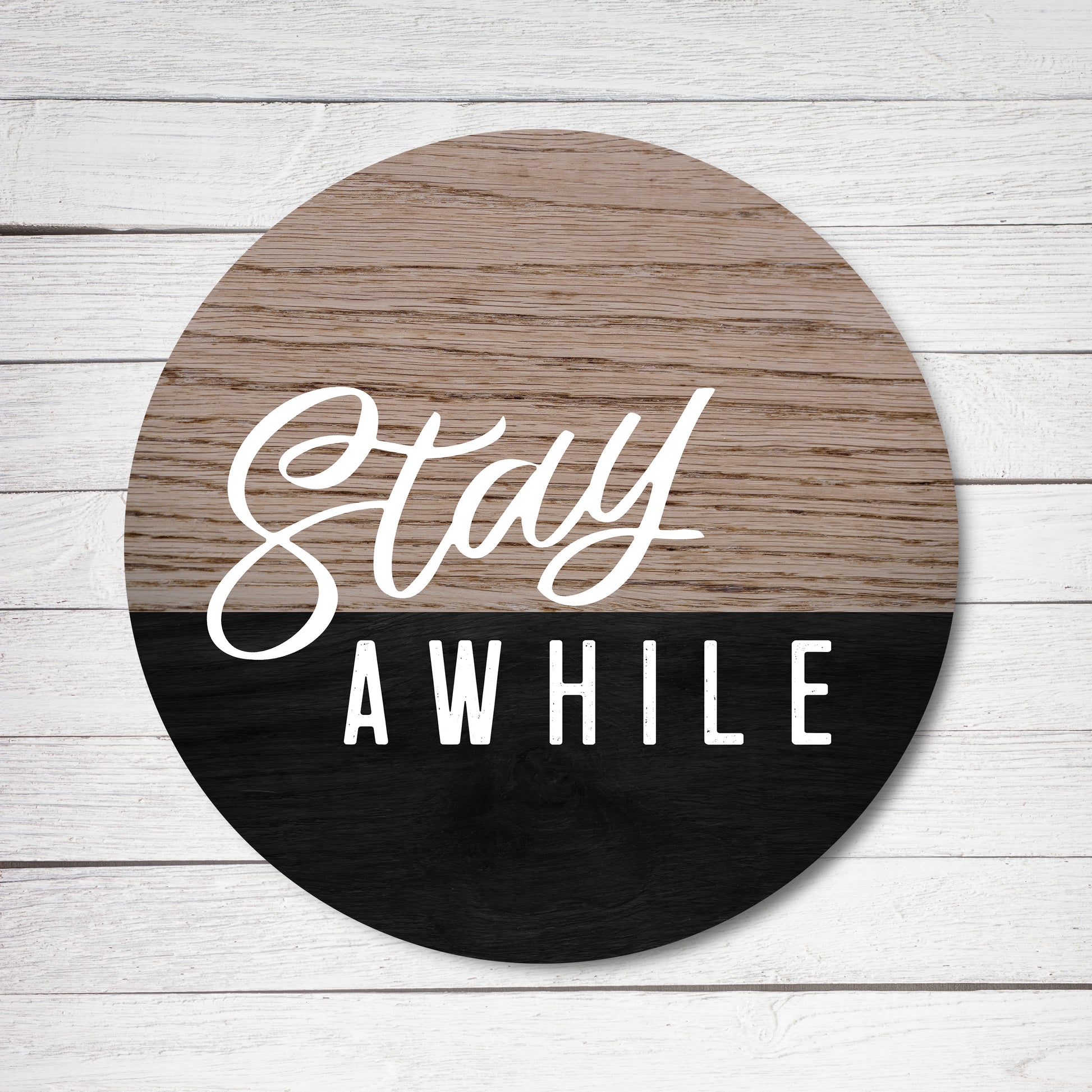 Stay Awhile Black And Wood Circle image 3