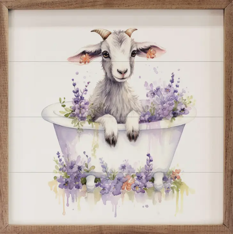 White Goat with Flowers White Tub White image 0