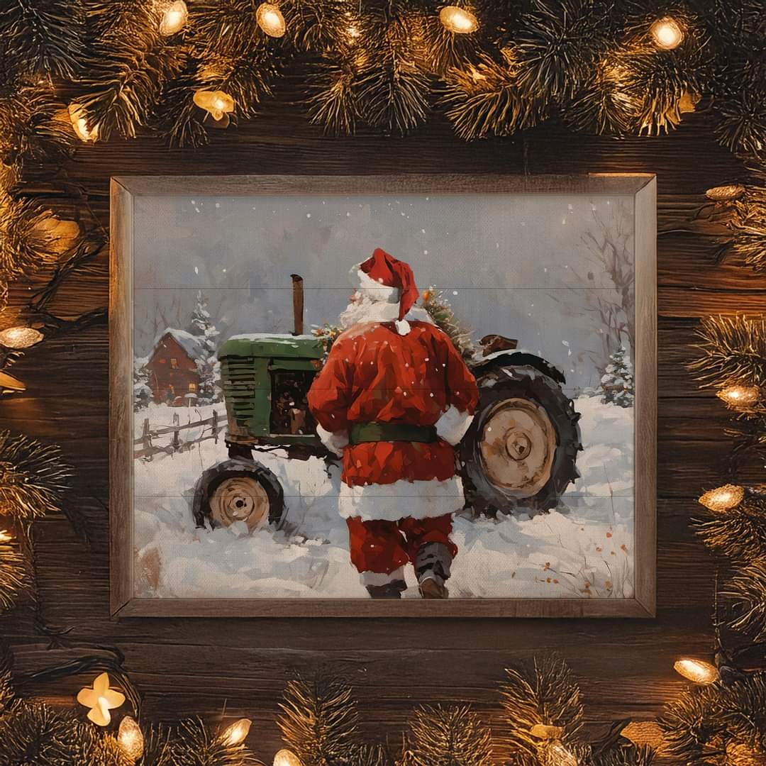 Santa with Green Tractor image 0