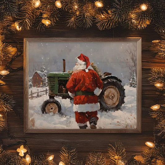 Santa with Green Tractor image 0