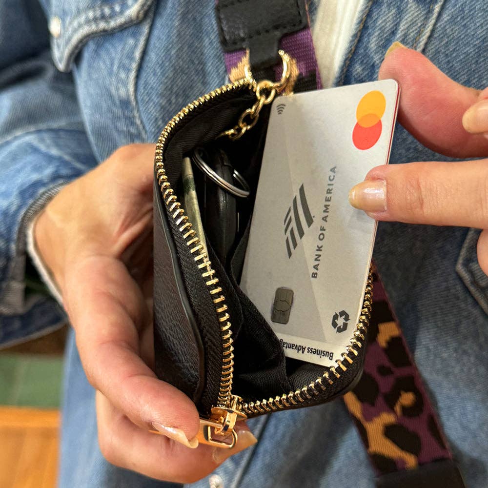 Clip & Go Strap with Pouch - Leopard Collection: Purple/Black w/RFID Pouch