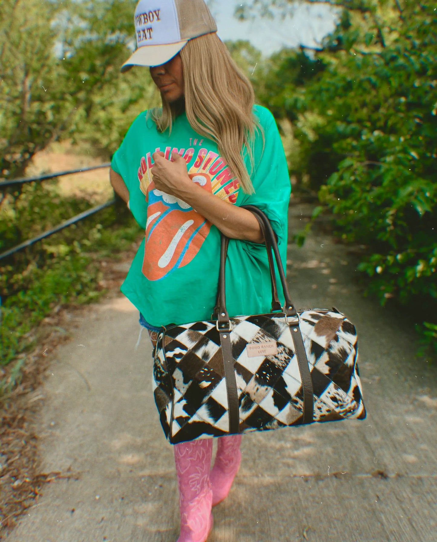BOHO LUXE DUFFLE Weekender Leather Hair-On Cowhide Travel Bag