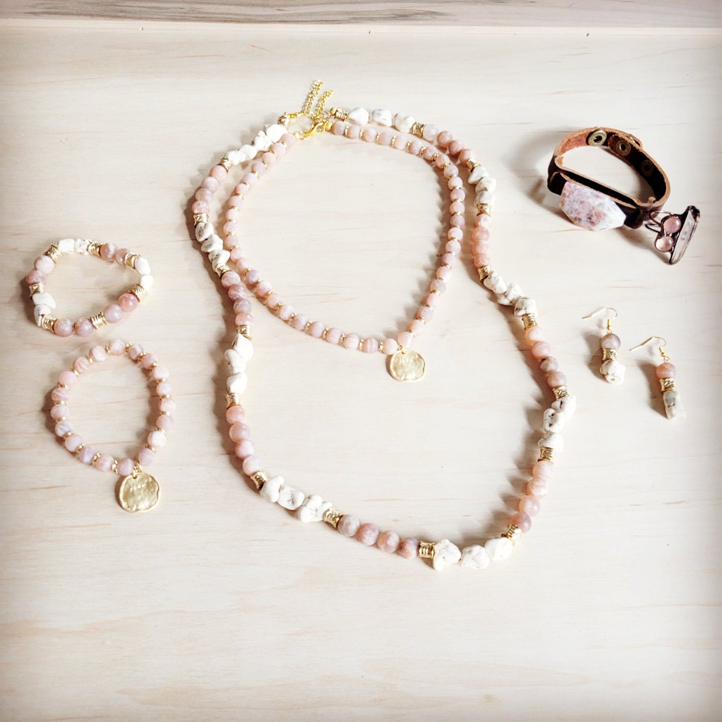 Frosted Sunstone & White Turquoise Drop Earrings 200ba