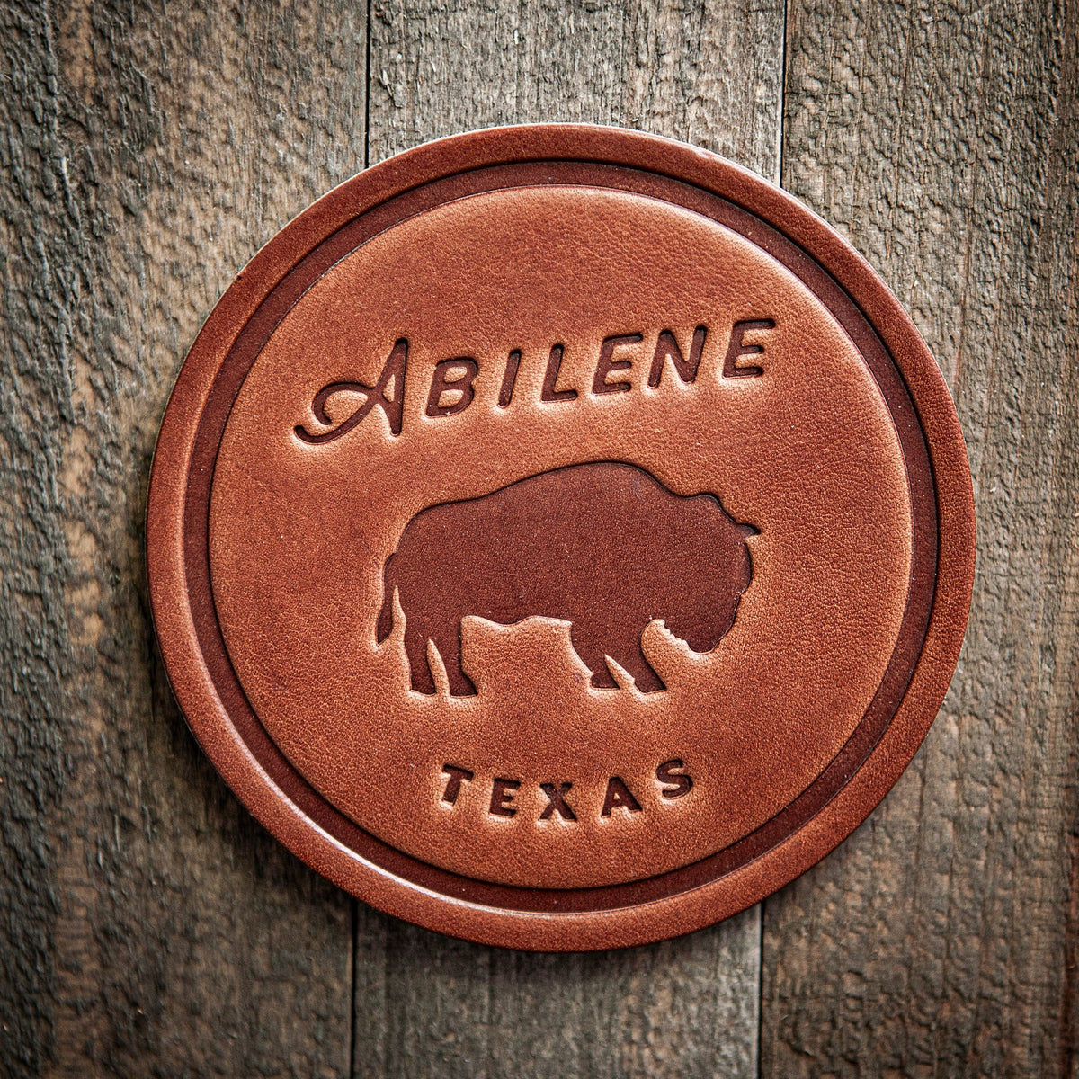 Abilene Texas Bison Leather Coaster