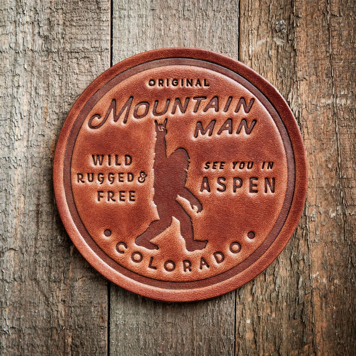 Aspen Colorado Mountain Man Big Foot Sasquatch Leather Coaster