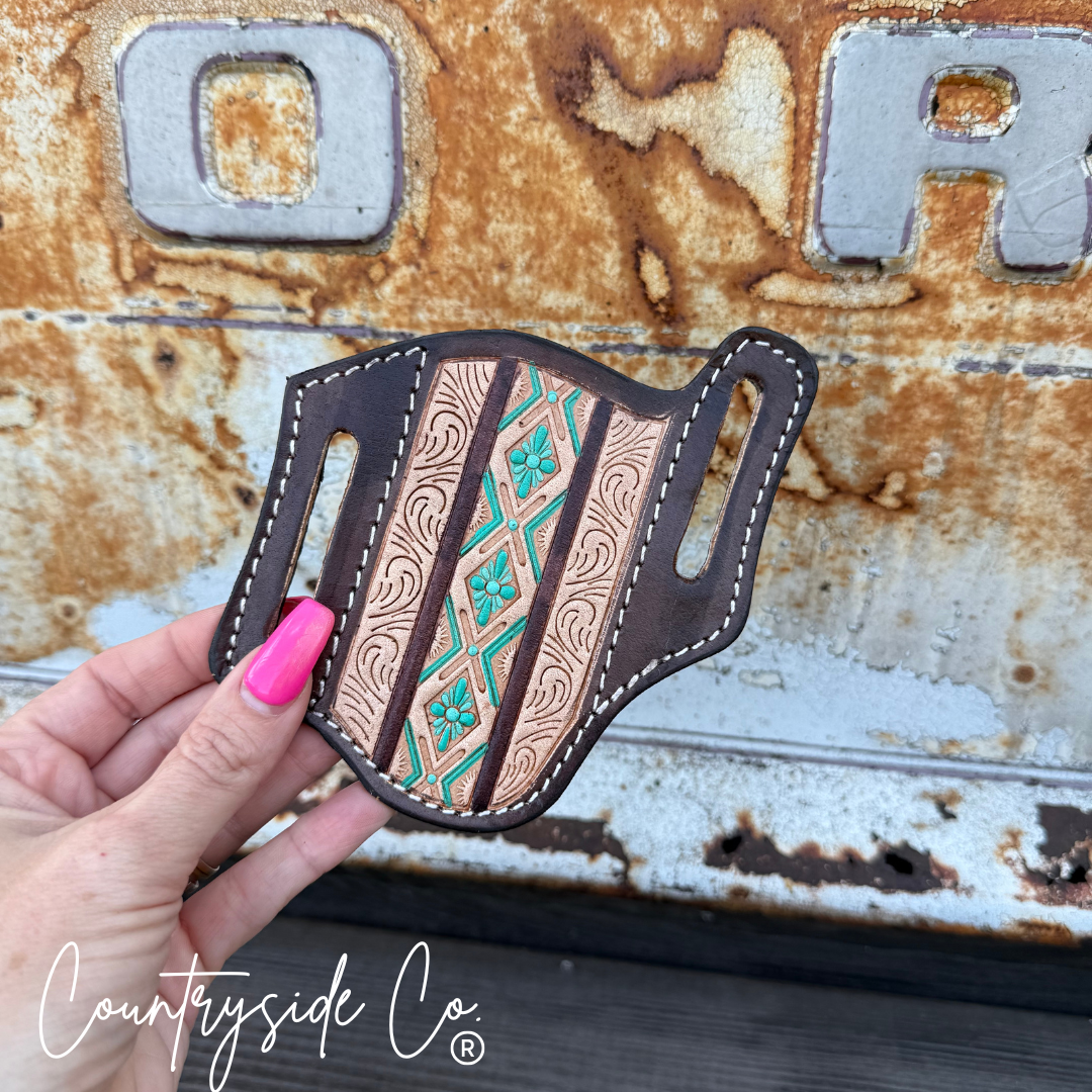 Aztec Tooled Leather Knife Sheath