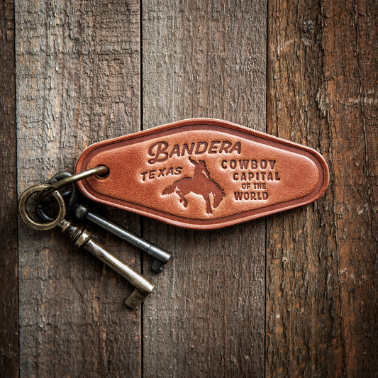 Bandera Texas Cowboy Capital Bronco Leather Keychain Motel Style