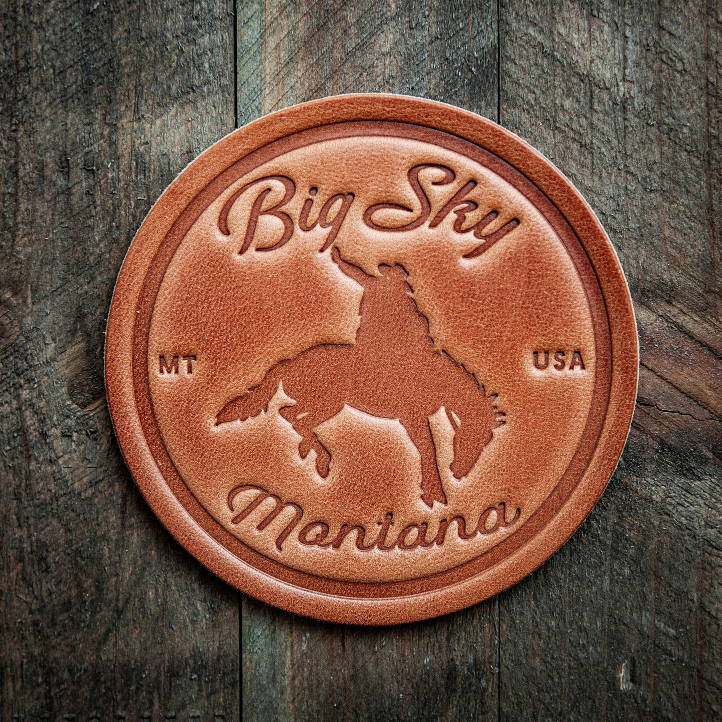 Big Sky Montana Bronco Leather Coaster