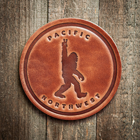 Pacific Northwest Big Foot Sasquatch Leather Coaster