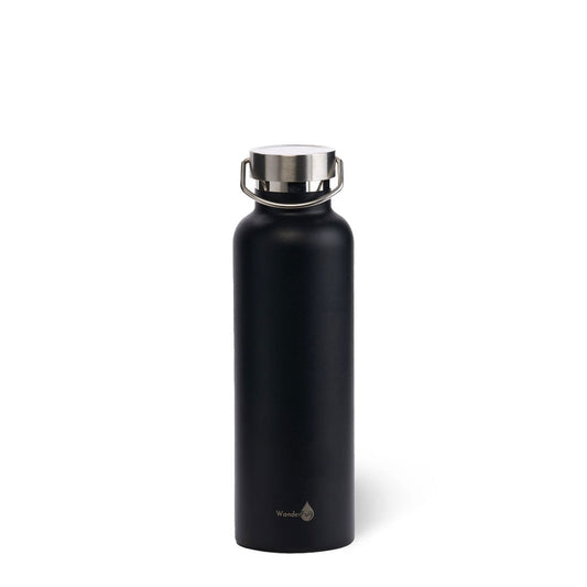 Black with Silver Top Stainless Steel Insulated Water Bottle- 24 Oz