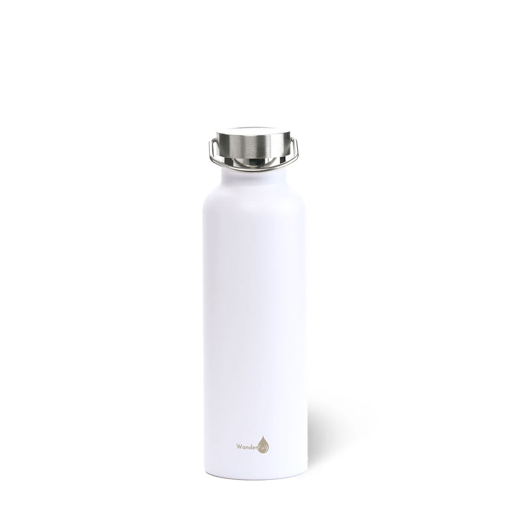 White w/ Silver Top Stainless Steel Water Bottle- 24 Oz