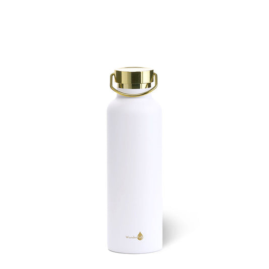 White with Gold Top Insulated Water Bottle- 24 Oz