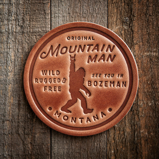 Bozeman Montana Mountain Man Big Foot Sasquatch Leather Coaster