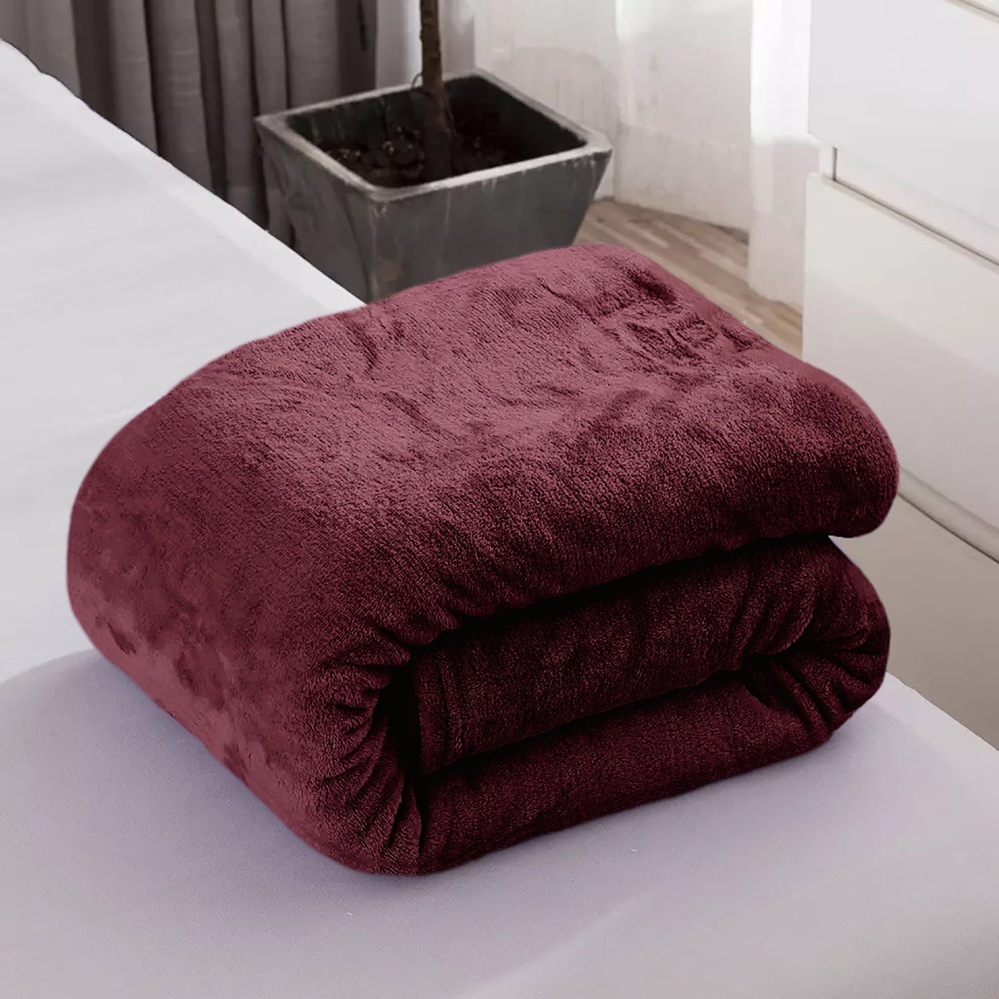 Full size Burgundy Extra Soft Cozy Microfiber Solid Color Throw Picnic Sofa Bed Blanket