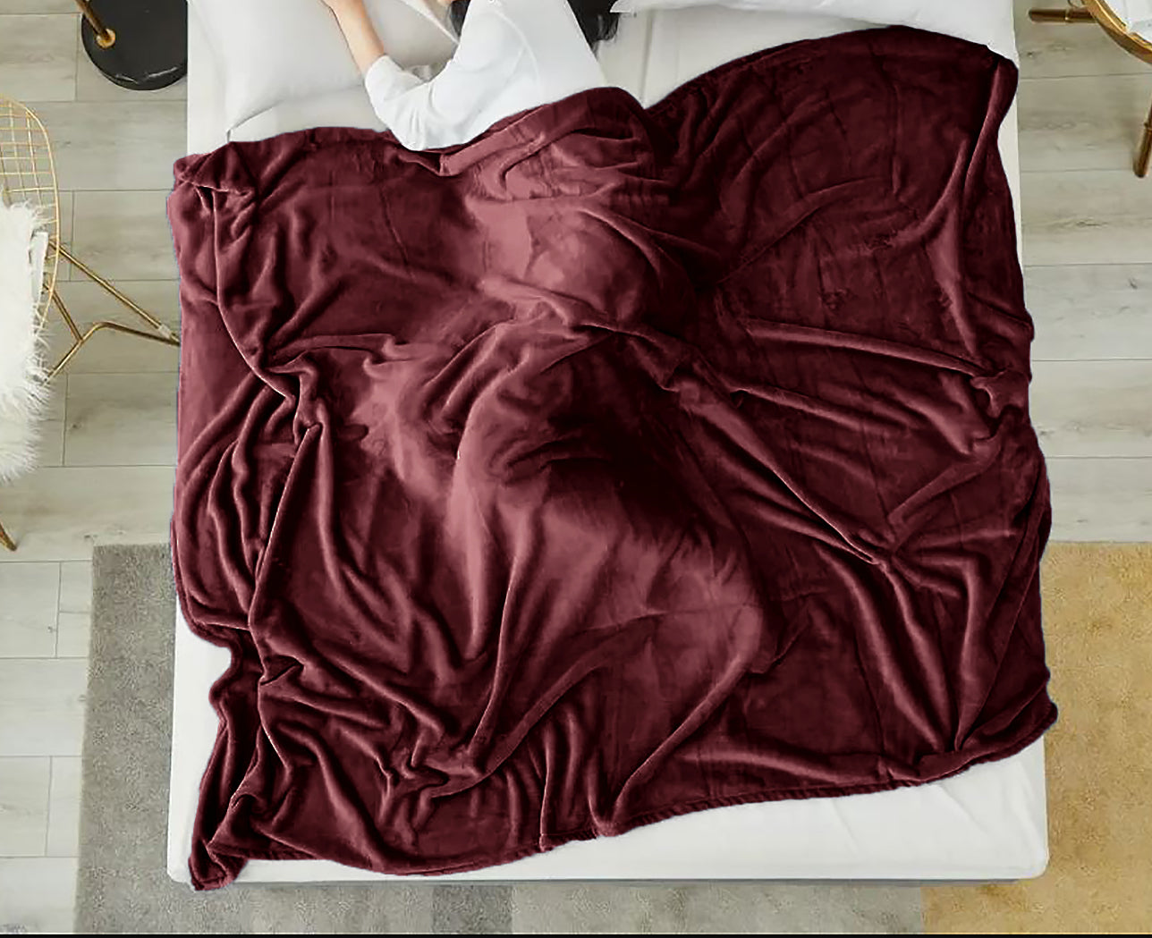 Queen size Burgundy Extra Soft Cozy Microfiber Solid Color Throw Picnic Sofa Bed Blanket
