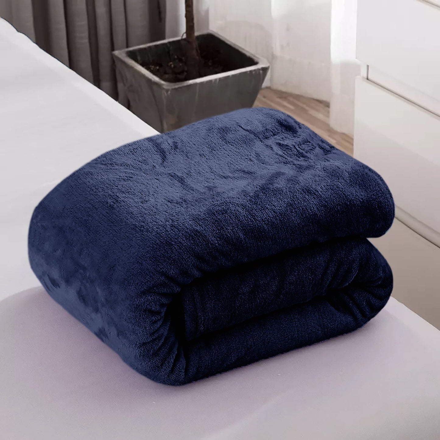 Queen size Navy Extra Soft Cozy Microfiber Solid Color Throw Picnic Sofa Bed Blanket