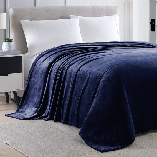 Queen size Navy Extra Soft Cozy Microfiber Solid Color Throw Picnic Sofa Bed Blanket