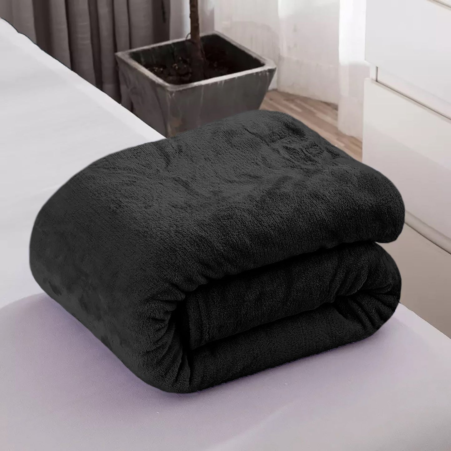 Queen Size Black Extra Soft Cozy Microfiber Solid Color Throw Picnic Sofa Bed Blanket