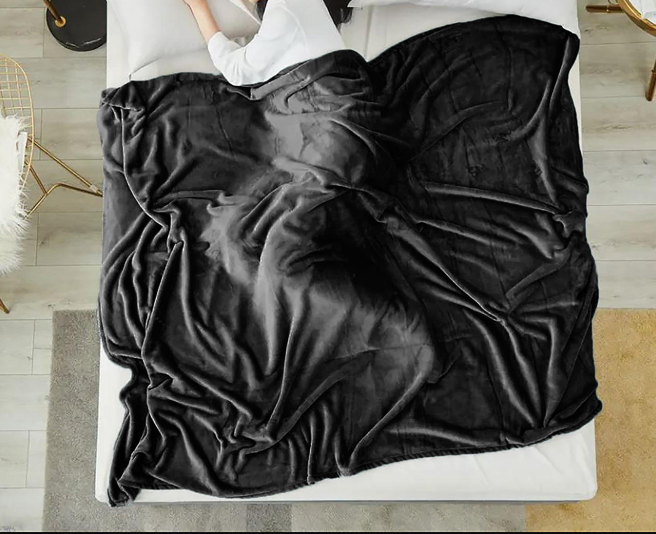 Queen Size Black Extra Soft Cozy Microfiber Solid Color Throw Picnic Sofa Bed Blanket