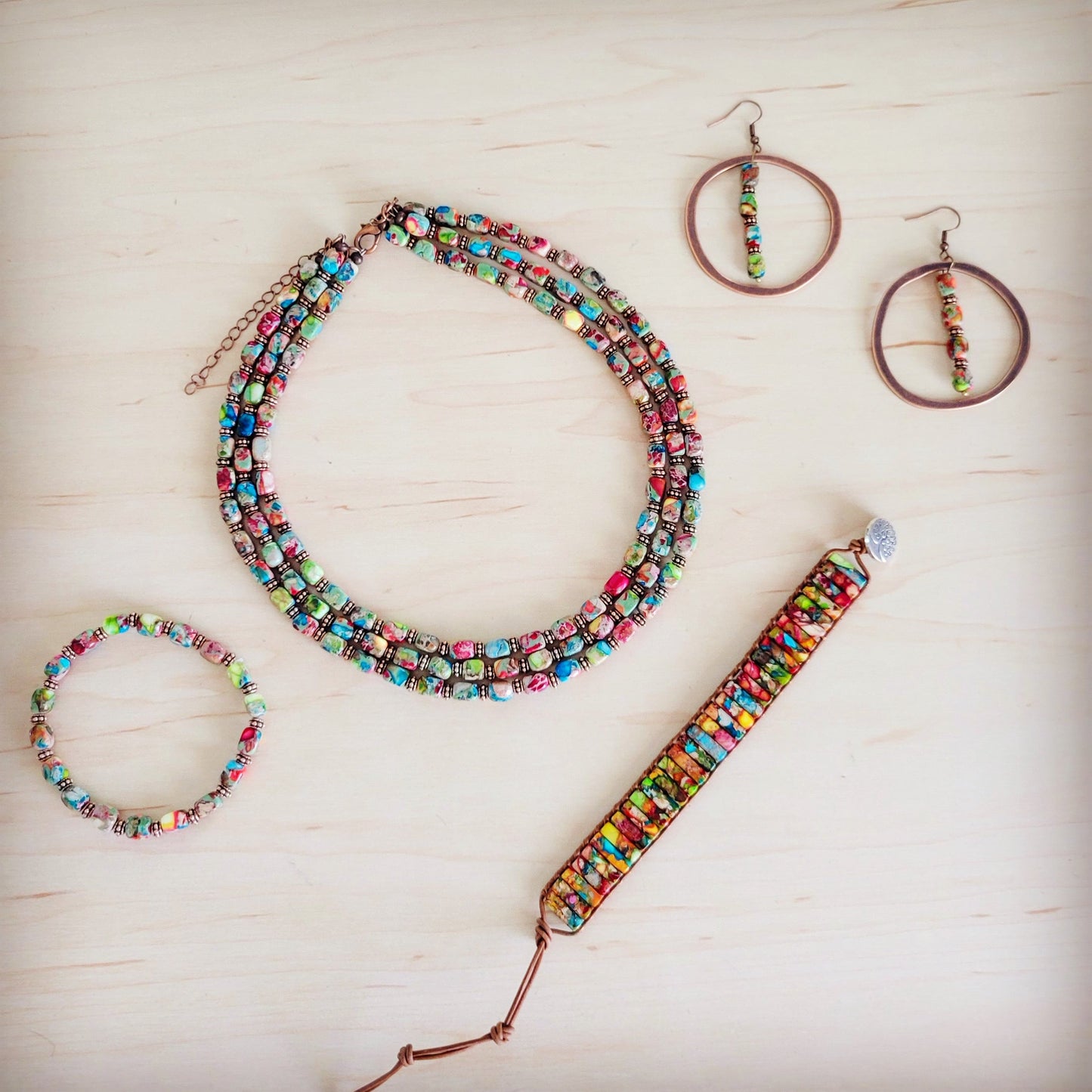 Triple Strand Layered Boho Multi Regalite Necklace 264r