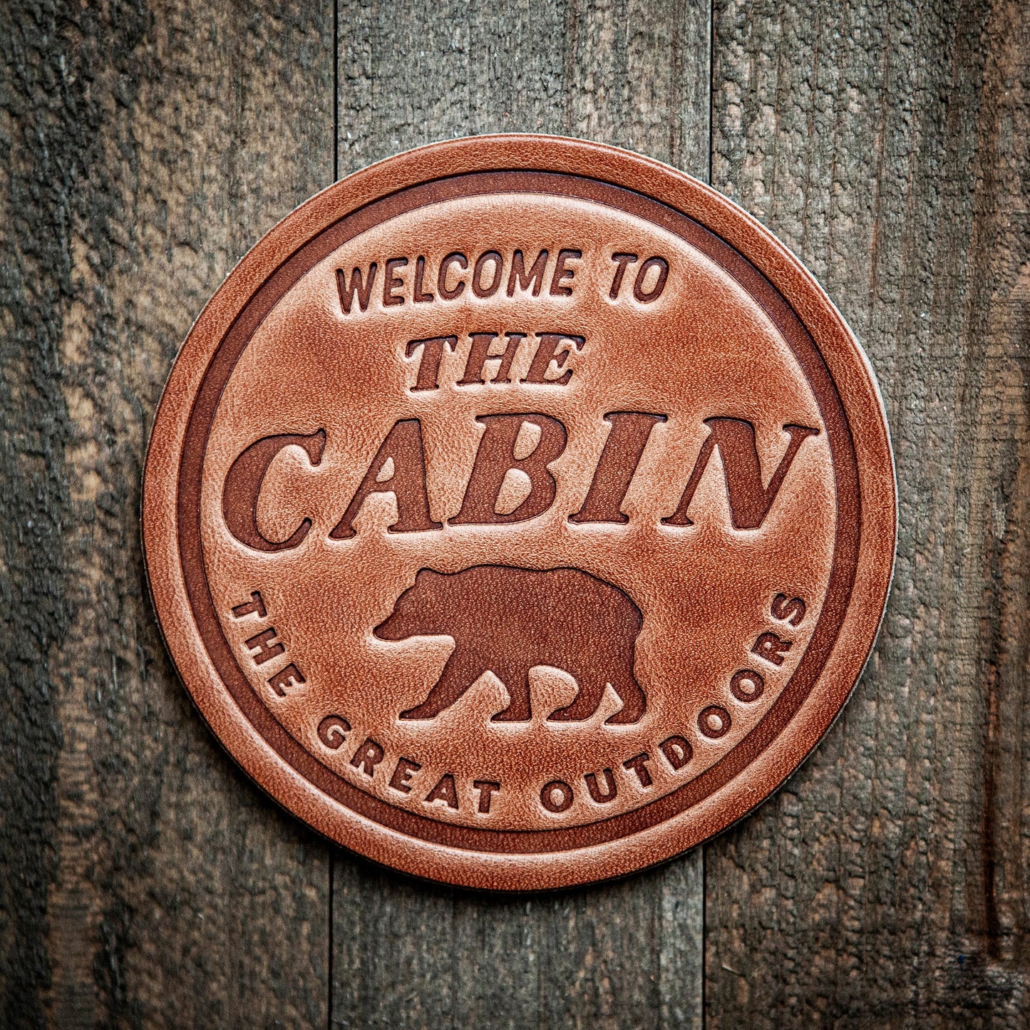Welcome to Our Cabin Leather Coaster