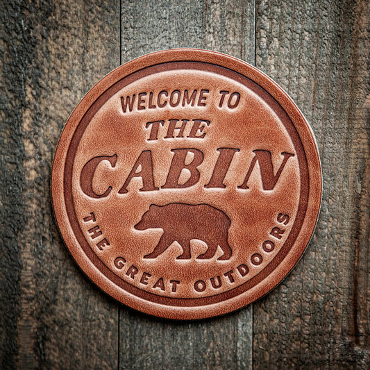 Welcome to Our Cabin Leather Coaster