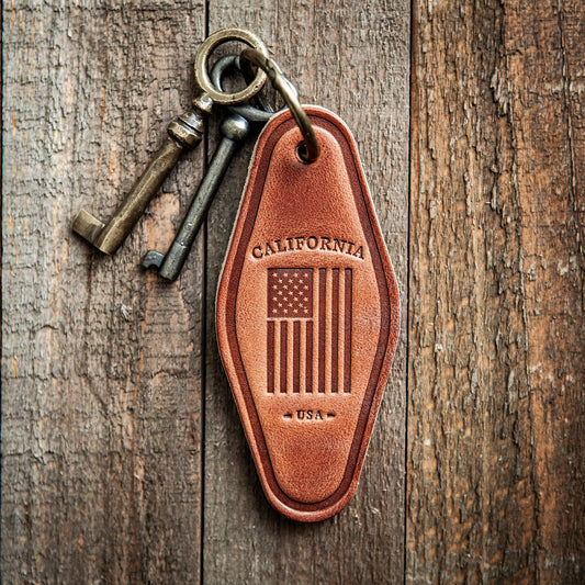 California American Flag Leather Keychain Motel Style