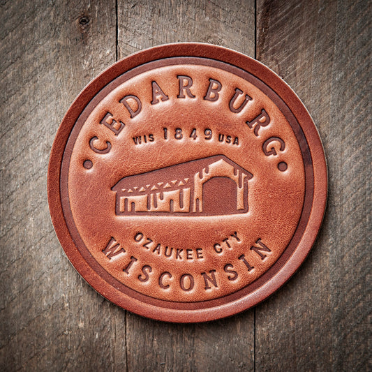 Cedarburg Wisconsin Leather Coaster