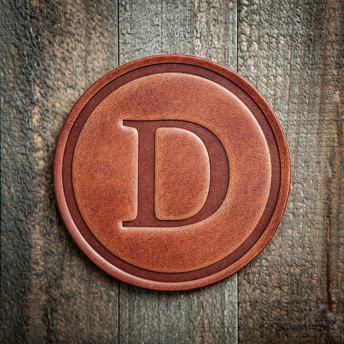 D Monogram Letter Leather Coaster