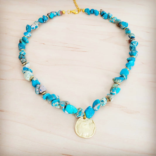 **Regalite Collar Necklace w/ Matte Gold Coin Charm 263k