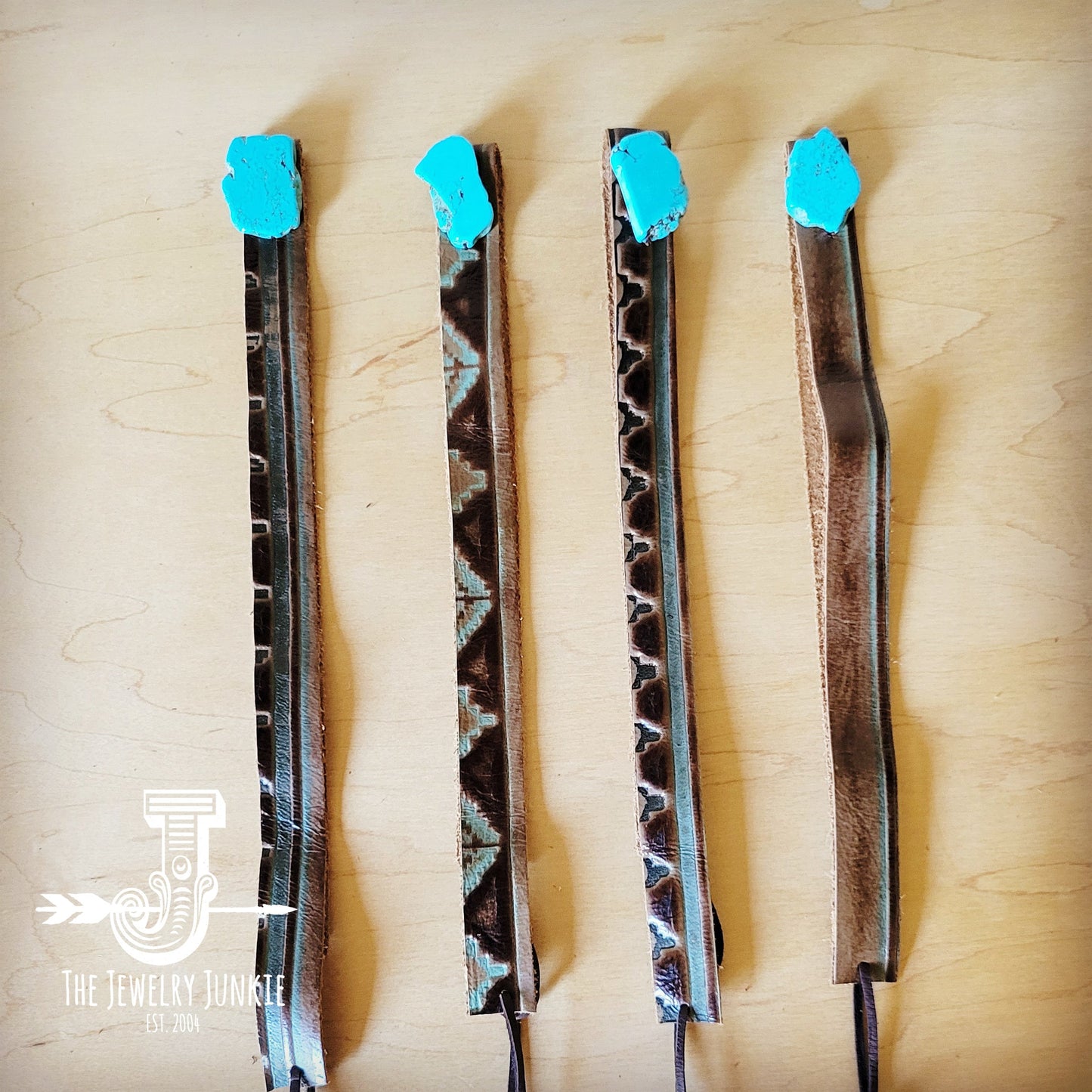 Navajo Embossed Leather Hat Band Only w/ Turquoise Slab 950e