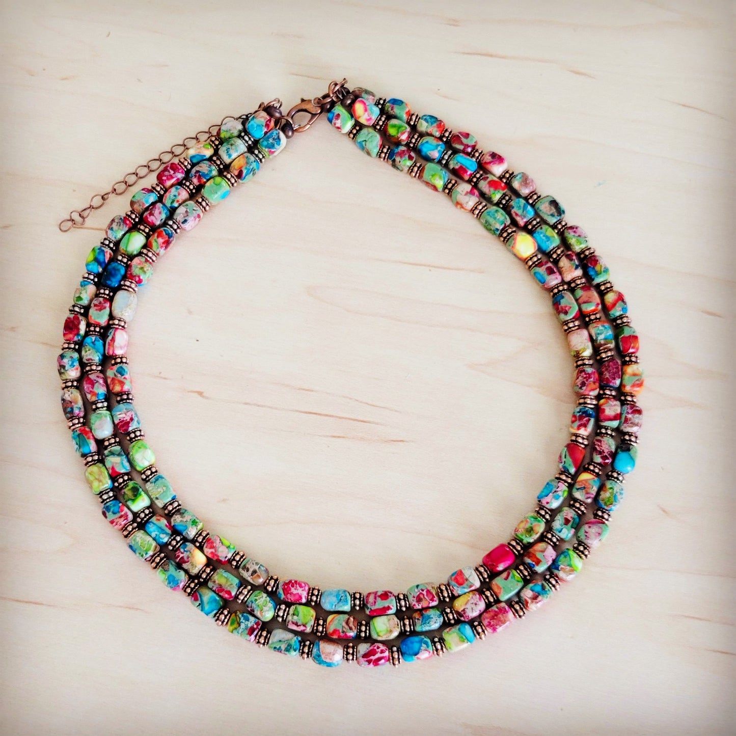 Triple Strand Layered Boho Multi Regalite Necklace 264r