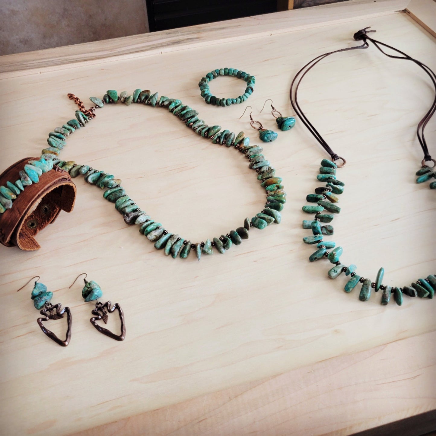 Natural Turquoise Stacked Stone Necklace Matinee Length 263f
