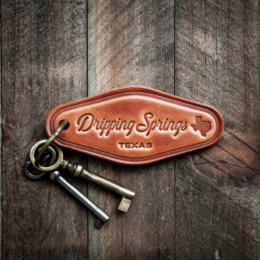 Dripping Springs Texas Leather Keychain Motel Style