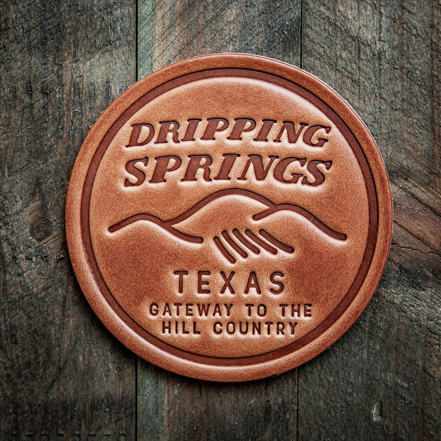 Dripping Springs Texas Leather Coaster