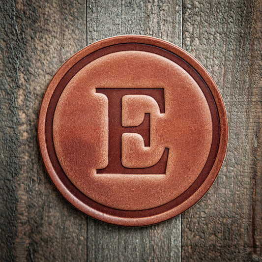 E Monogram Letter Leather Coaster
