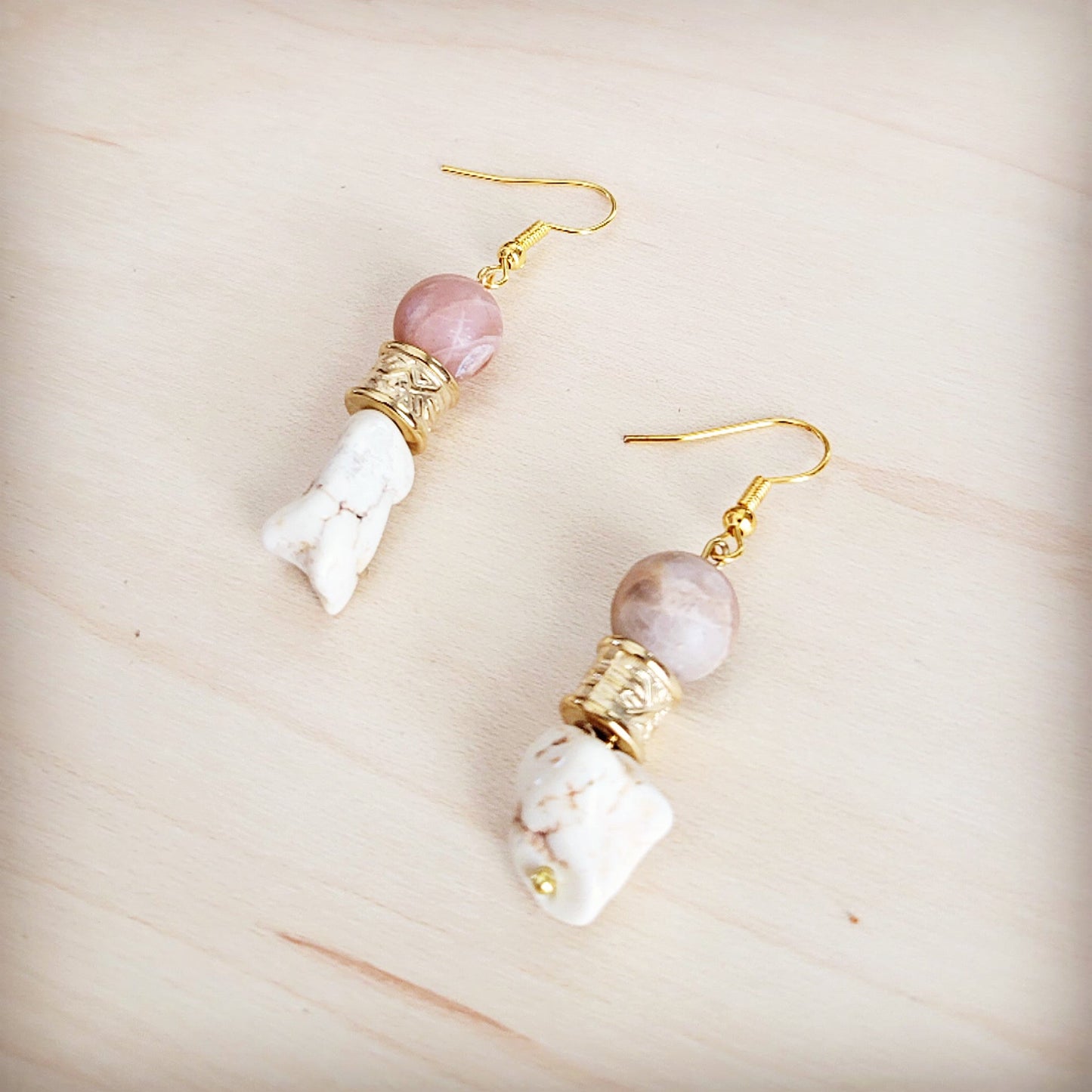 Frosted Sunstone & White Turquoise Drop Earrings 200ba