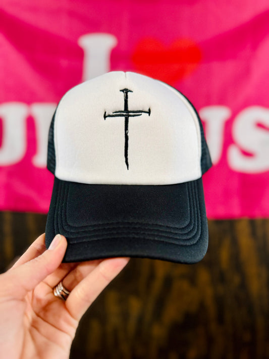 Three Nails Cross Embroidered Foam Trucker Hat