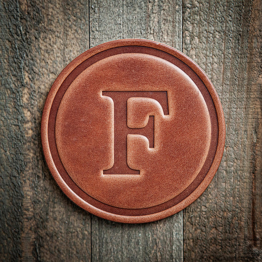 F Monogram Letter Leather Coaster
