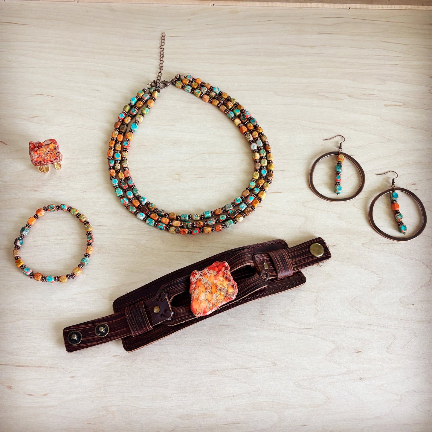 Orange Regalite Western Boho Statement Ring 012ac