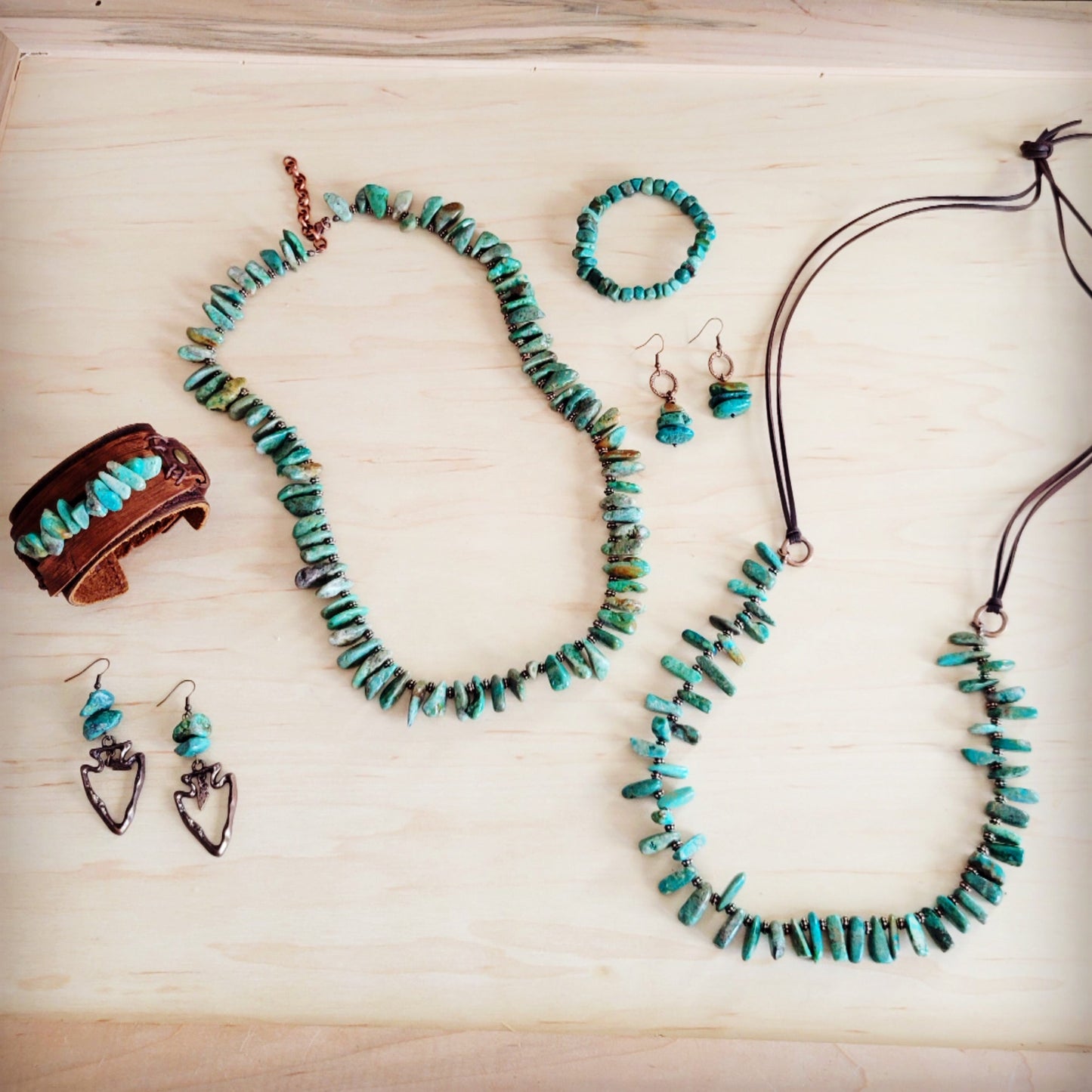 Natural Turquoise Stacked Stone Necklace Matinee Length 263f