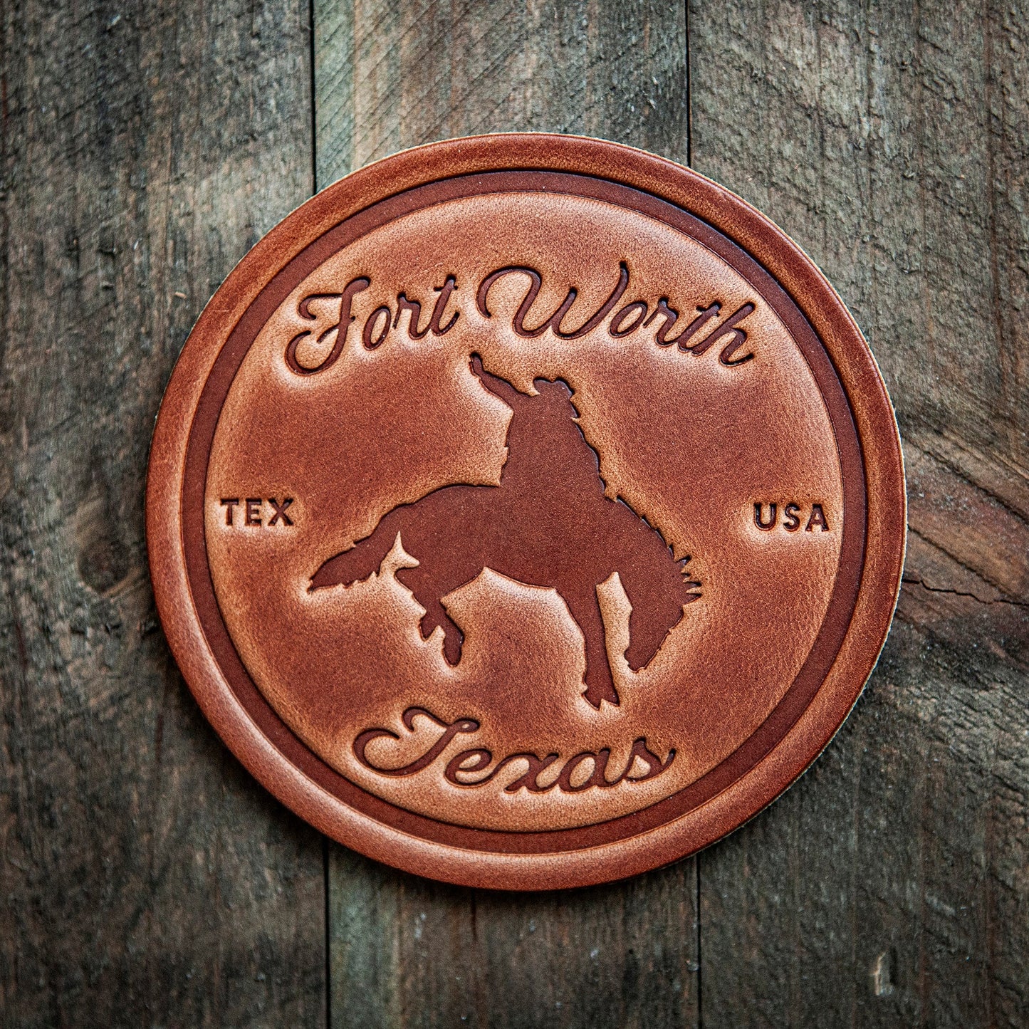 Fort Worth Texas Bronco Leather Coaster
